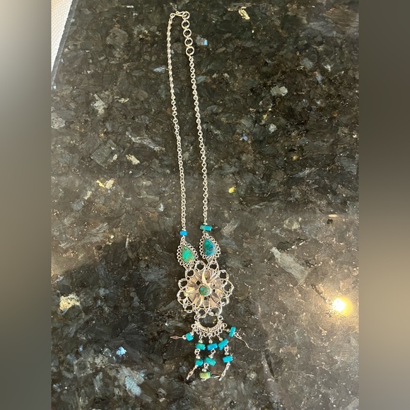 Sterling silver and turquoise necklace - Picture 3 of 3